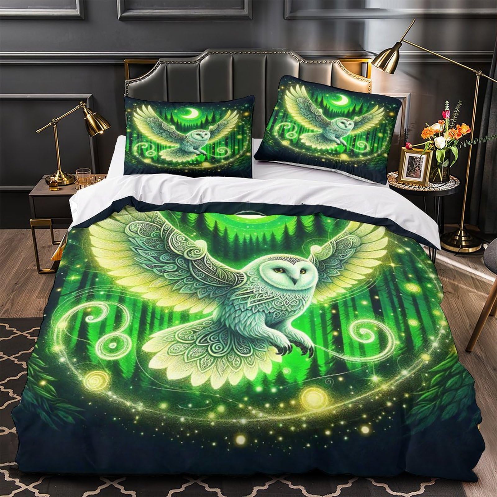 Housse de couette lune 3D Super King 260x220 cm en microfibre avec taies d'oreiller