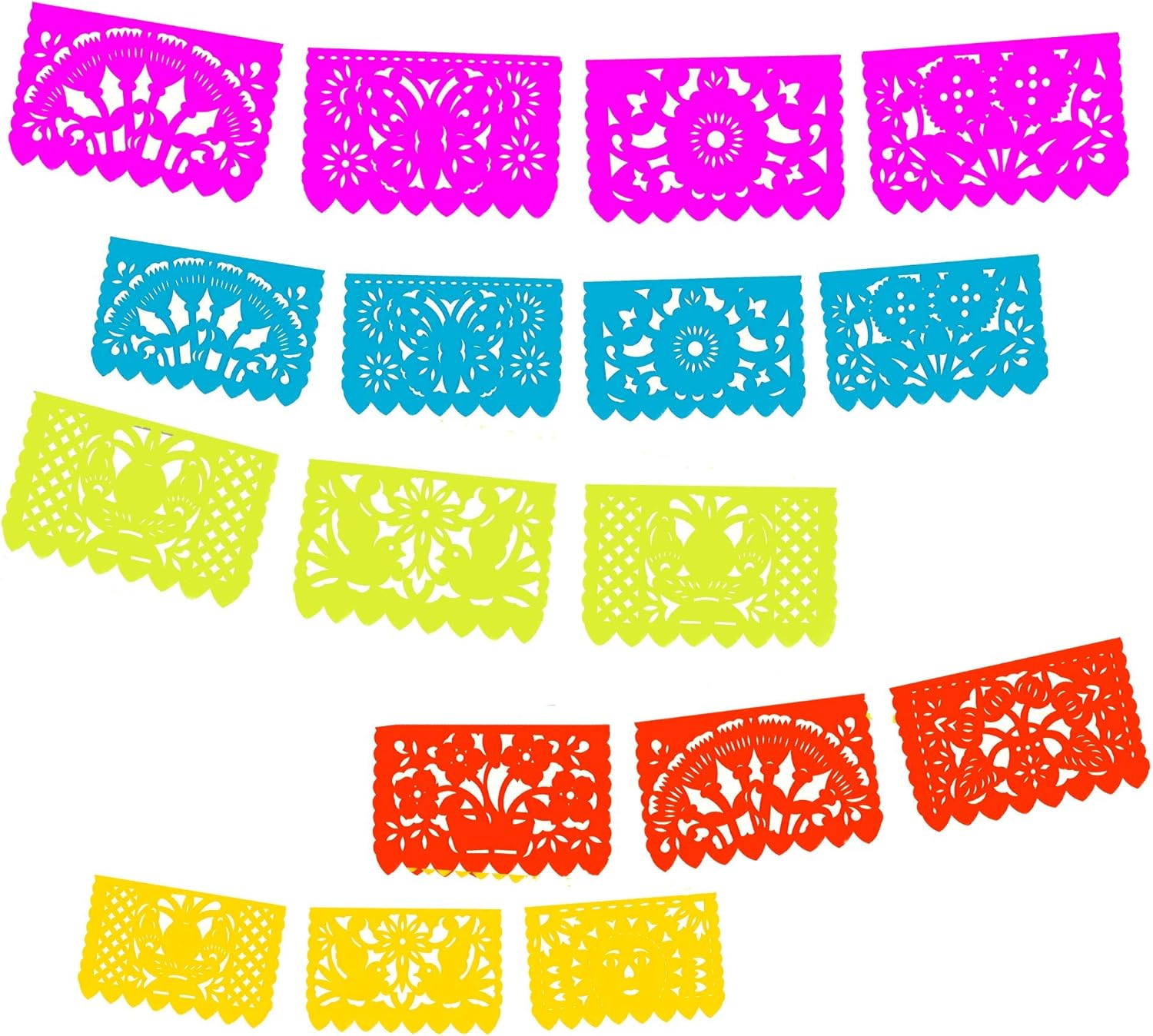 Banderines Mexicanos de colores 5 Pk Papel Picado Banner Paper Flags 60 ft total in colors Pink, Orange, Green, Yellow, Blue, Tissue PAPER Fiesta party supplies for Weddings Birthdays Taco Coco wsmix1