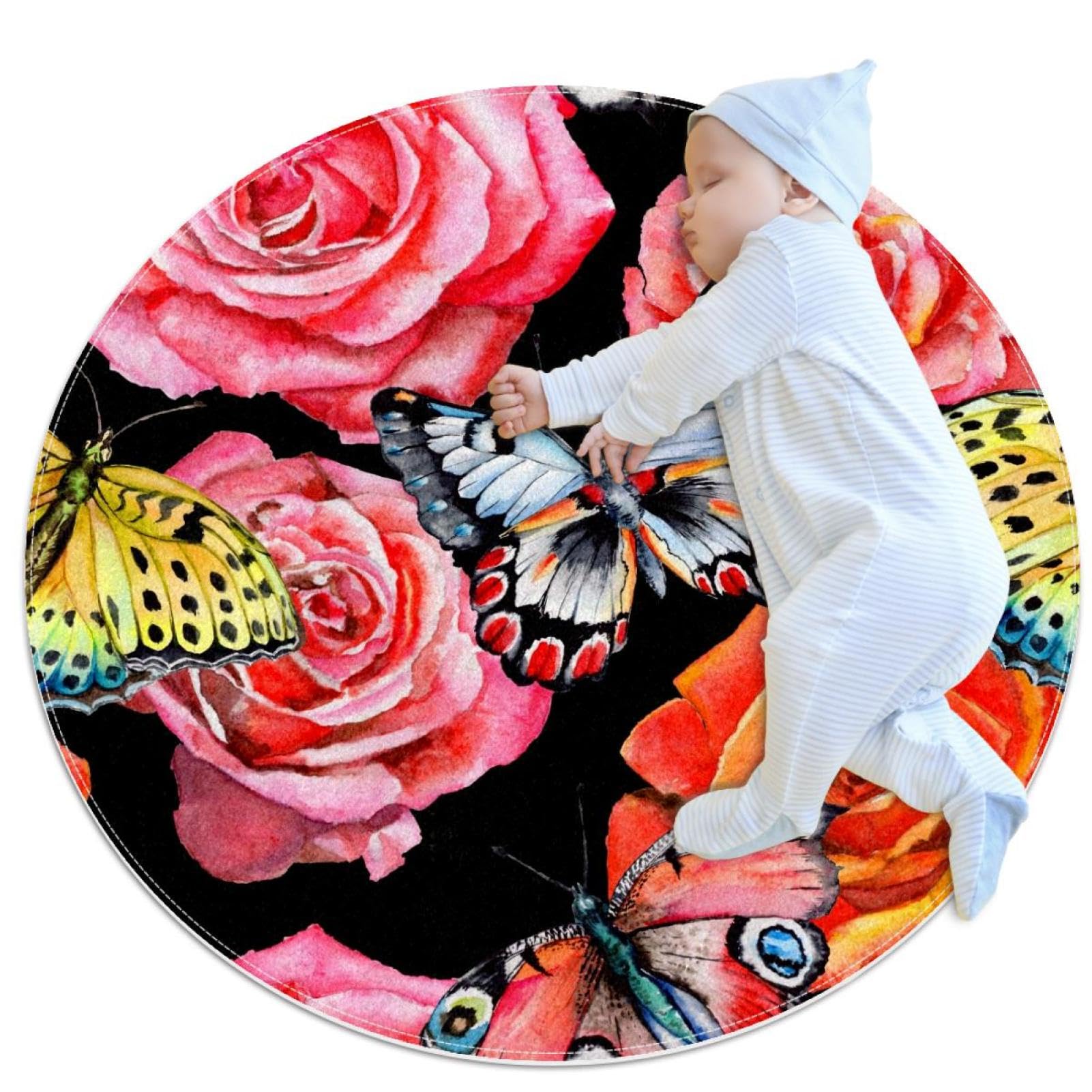 Tapis de salle de bain antidérapant et sécurisé | Grand format rond aquarelle
