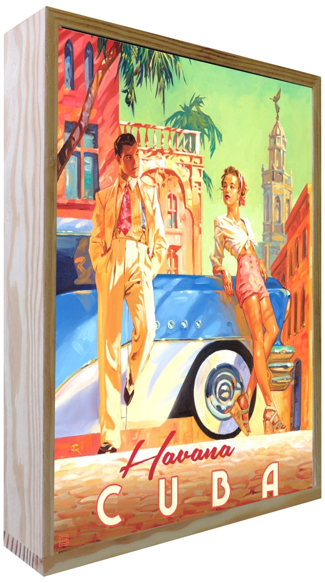 Affiche vintage retro lumineux Havana Cuba en bois multicolore pour salon
