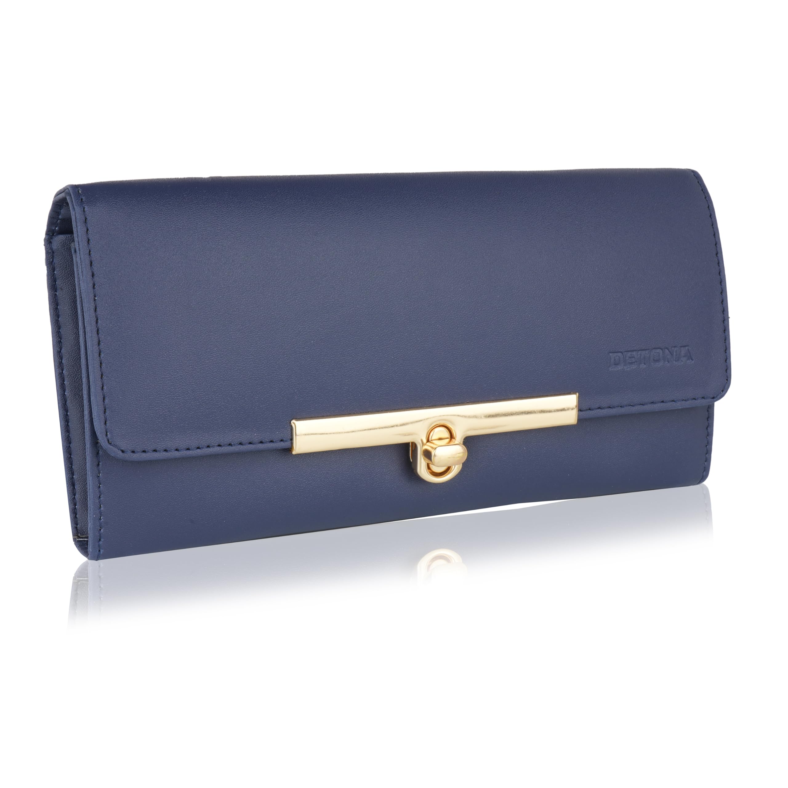 detona Women's Stylish Long Wallet Clutch | Premium PU Leather Purse for Girls | 4 Card Slots, 3 Compartments & 2 Zipper Pockets | Trendy Party & Office Handbag with Twist Lock Closure (Dark Blue)-picture-31