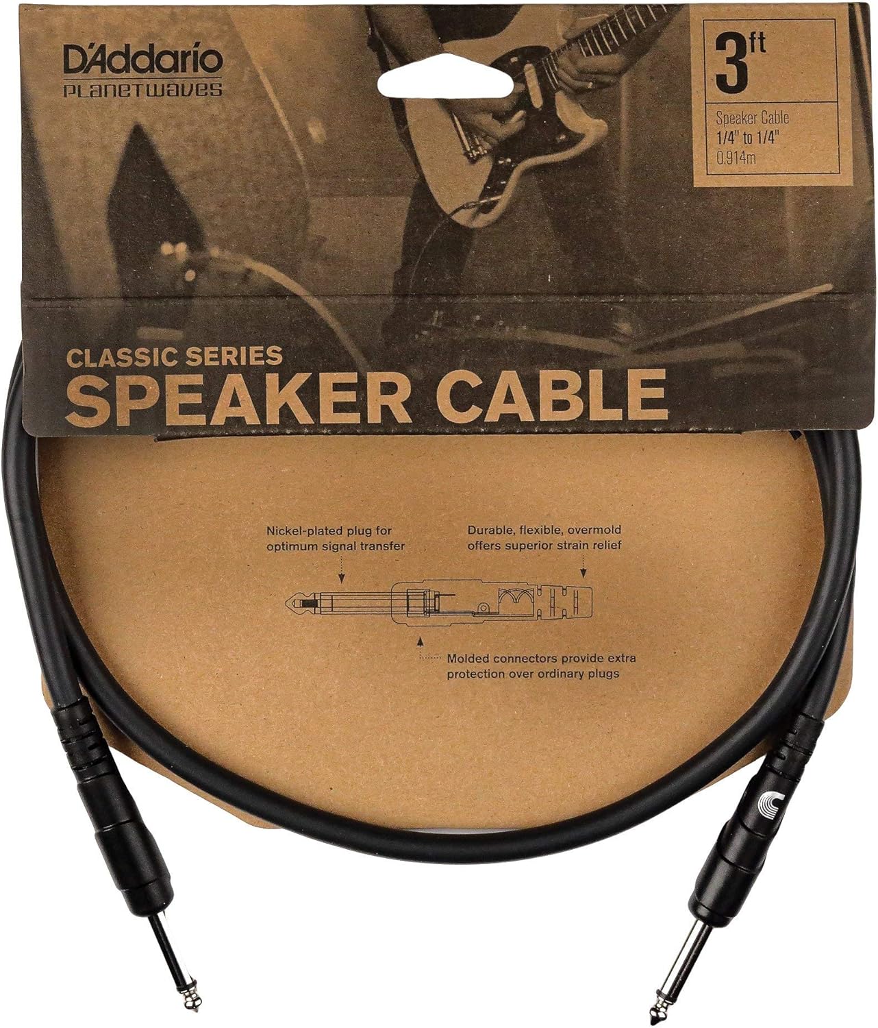 D'Addario Accessories Speaker Cable - Shielded for Noise Reduction - 1/4 Inch Male to 1/4 Inch Male - Classic Series - Classic Series/76.2 MM - Straight Ends - 2 Pack