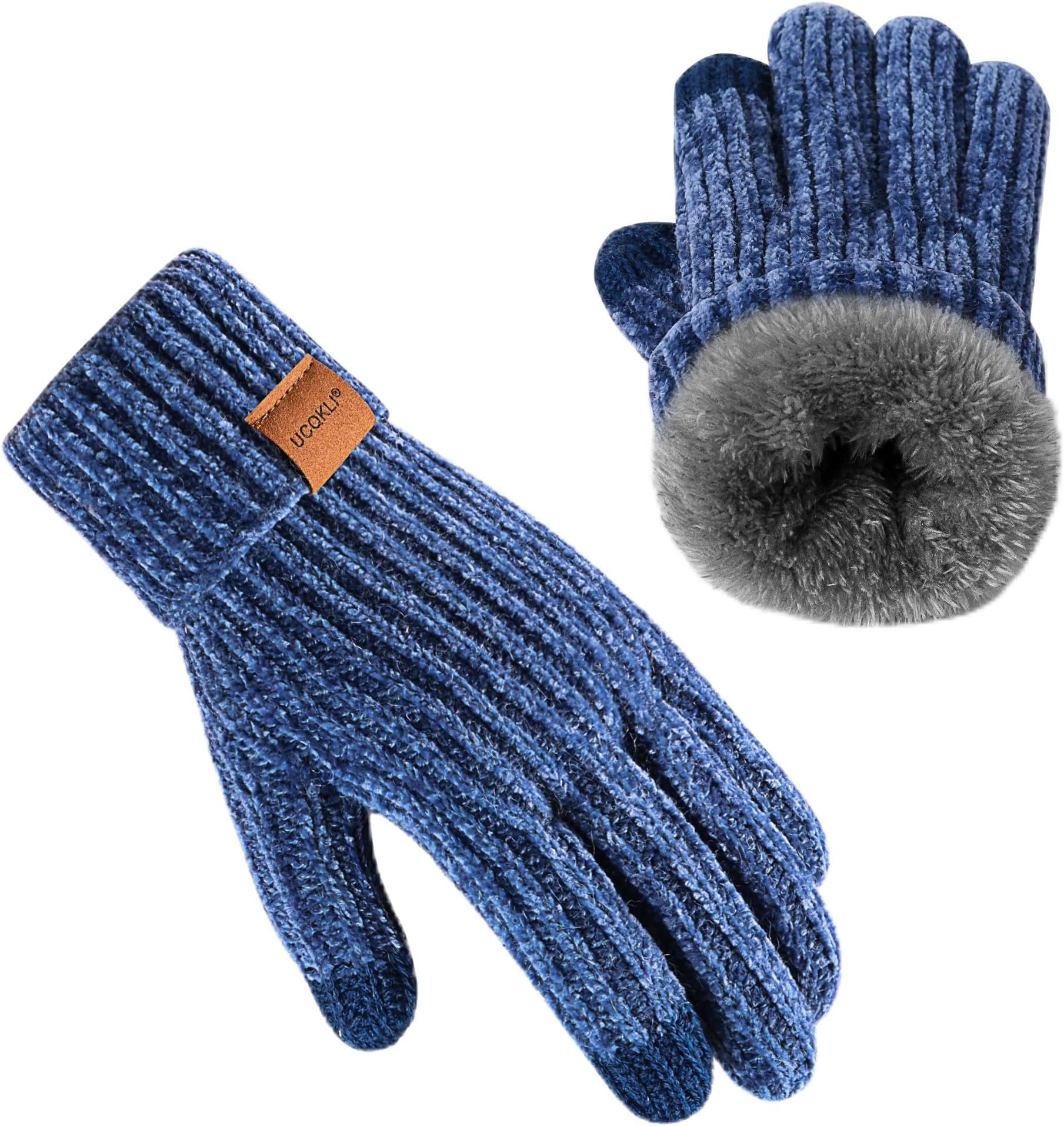 UCQKLI Winter Gloves for Women Chenille, Womens Gloves Cold Weather Warm Fleece Lined, Gloves for Women Touchscreen Fingers
