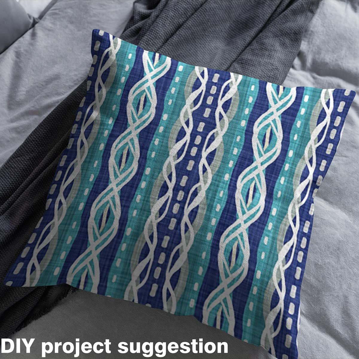 Tribal Stripe Fabric by The Yard,Vintage Traditional Nautical Ocean Upholstery Fabric for Chairs,Coastal Waterproof Outdoor Fabric,3 Yards,(L276*W150cm) Blue Aqua - Image 4