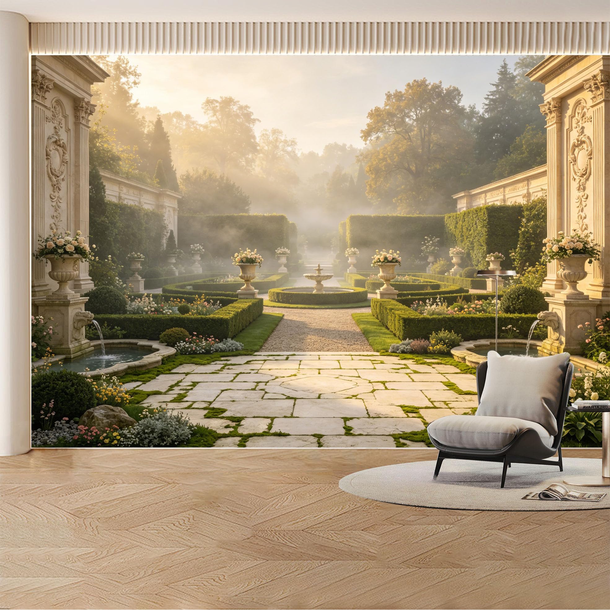 Custom Wall Mural Wallpaper Ocean Cliff Boardwalk， Landscape Nature 3D Effect Wall Decor， Sunset Misty Luxury Removable SelfAdhesive Large Photo for Living Room， Bedroom， Office