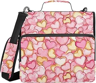 Carpeta organizadora de documentos con diseño de caricatura, color rosa dorado, con correa para el hombro y asa, impermeable, 3 anillos, 3 anillos, para lápices, carpeta de material escolar