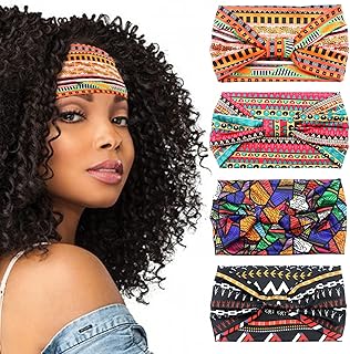 Head Bands for Women's Hair - Non-Slip Wide Yoga Head Wrap, 4 Pack African Print Workout Turban for Natural Hair, Braids, Dreadlocks & Protective Styles