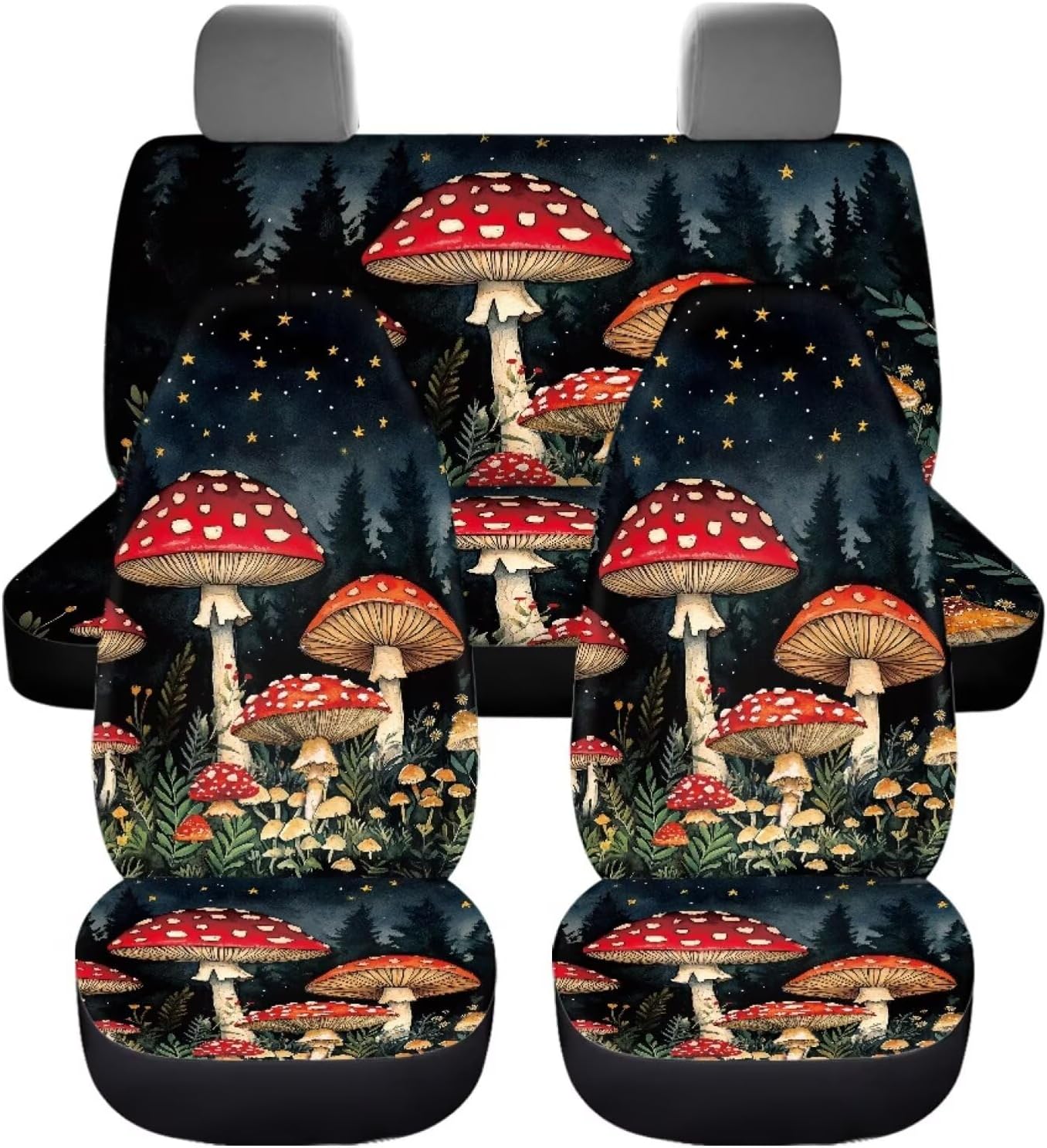 Mushroom Car Accessories Full Set 4 Pcs Auto Interior Accessories for Women Non Slip Seat Covers for Cars Cute Auto Front Rear Seat Protector Full Set Fit for Car Truck
