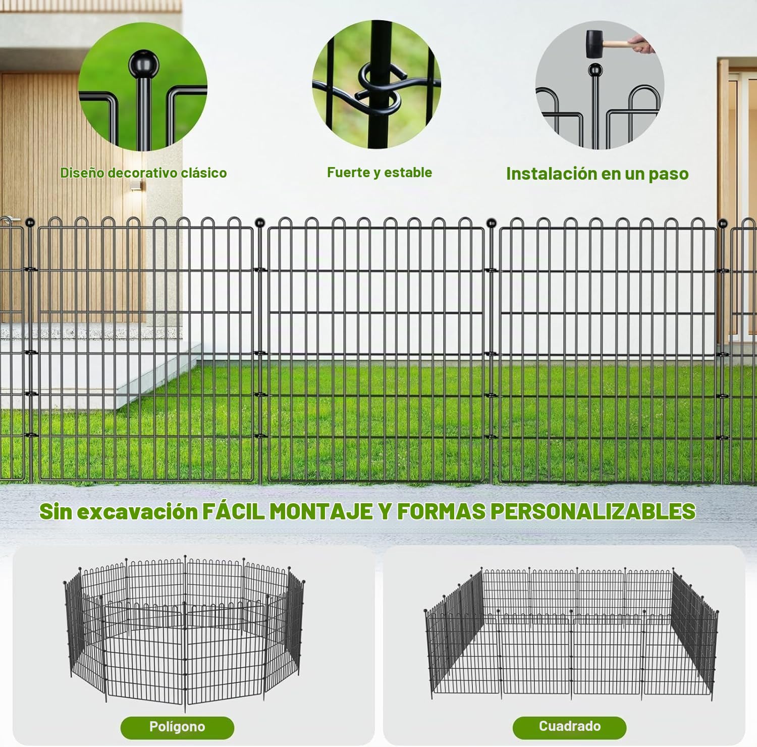 Valla para estanque,Valla Jardín Metálica 10 Paneles (75x81cm) con 11 Estacas de Fijación, Cerco para Perros, Delimitación de Terreno y Protección de Estanques