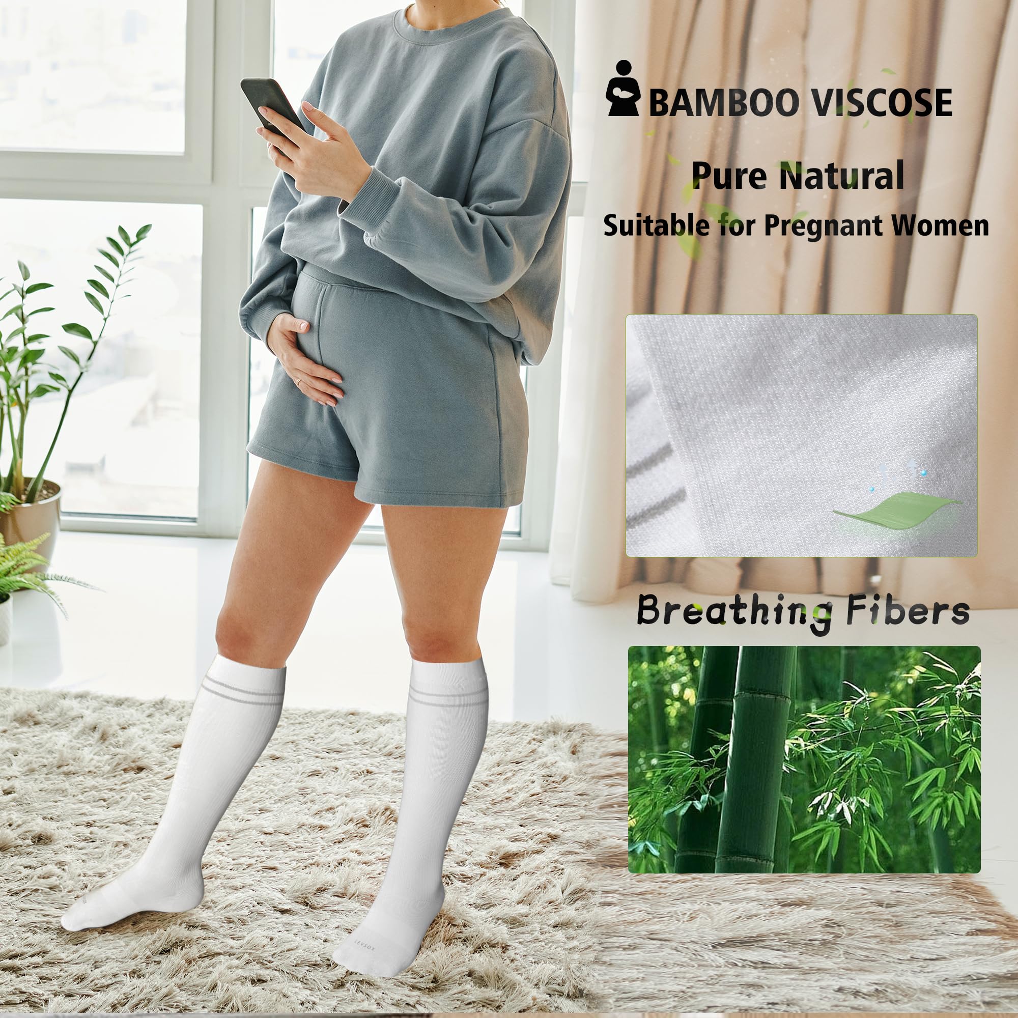 LEVSOX Chaussettes de compression en bambou pour homme et femme 20-30 mmHg - Chaussettes de soutien mignonnes pour infirmières, femmes enceintes, voyages