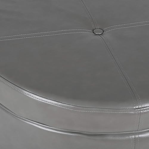 Miniatura 11 de HomePop Otomana de almacenamiento redonda de cuero sintético con tapa, color gris carbón, grande