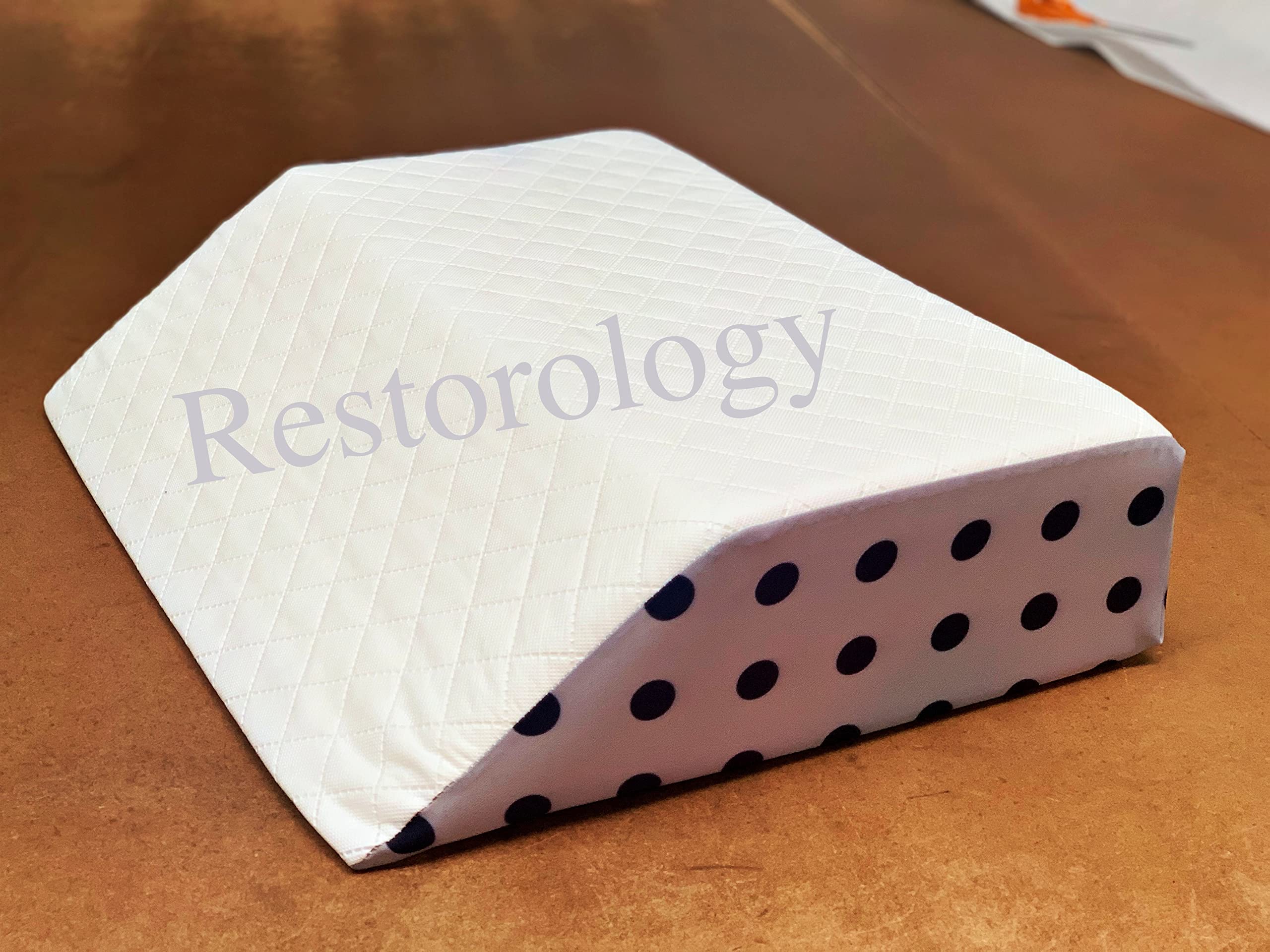 Restorology Grey With Black Polka Dot Leg Elevation Pillow For Sleeping - Incline Support Bed Wedge Pillow For Circulation, Swelling, Foot & Knee Discomfort - Made In Uk