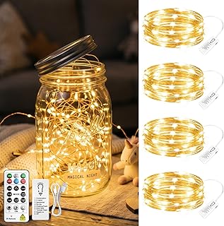 4-Pack Rechargeable Fairy Lights with Remote & DIY Timer, 7Ft 20LED Mini...