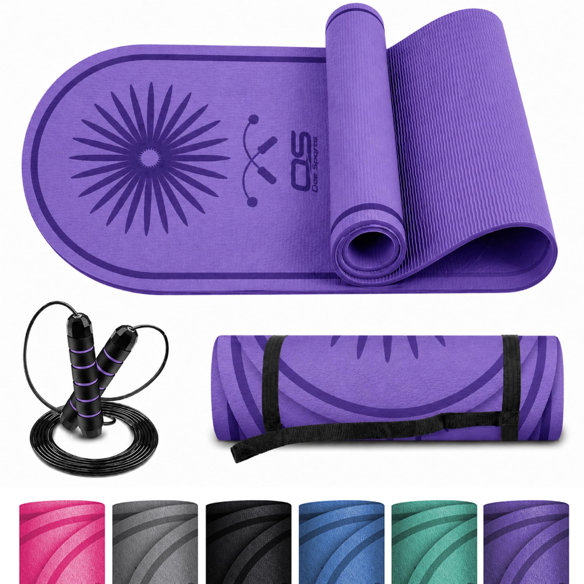 Skipping Rope Mat with Adjustable Jump Rope, 8mm Thick TPE Exercise Mat 140 x 60cm, Non-Slip Shock Absorbing Workout Mat for Home Gym, Cardio, HIIT, Yoga & Floor Protection