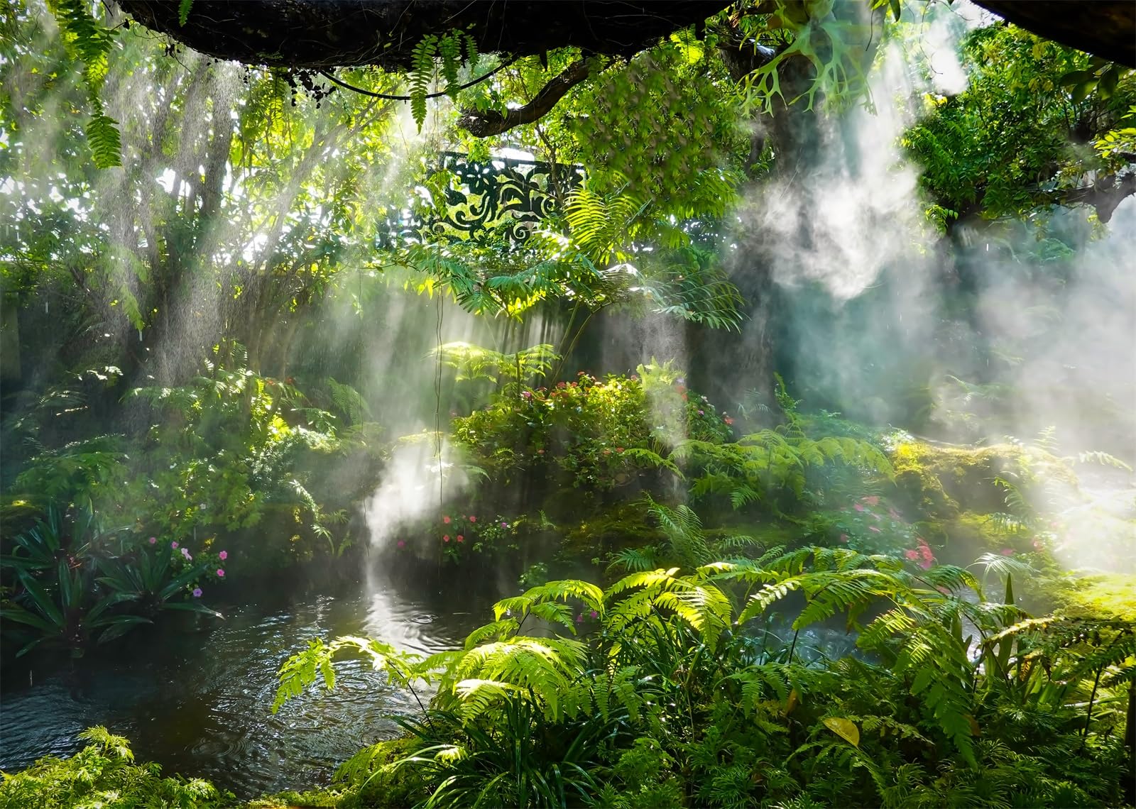 12x10FT (3.6x3m) Cascata Nella Foresta Pluviale Sfondo Fotografico | Oasi Nella Giungla Nebbiosa Fondale In Tessuto,Acqua Cadente Rocce,Per Eventi Nella Natura E Ritratti Esterni,Photo Booth