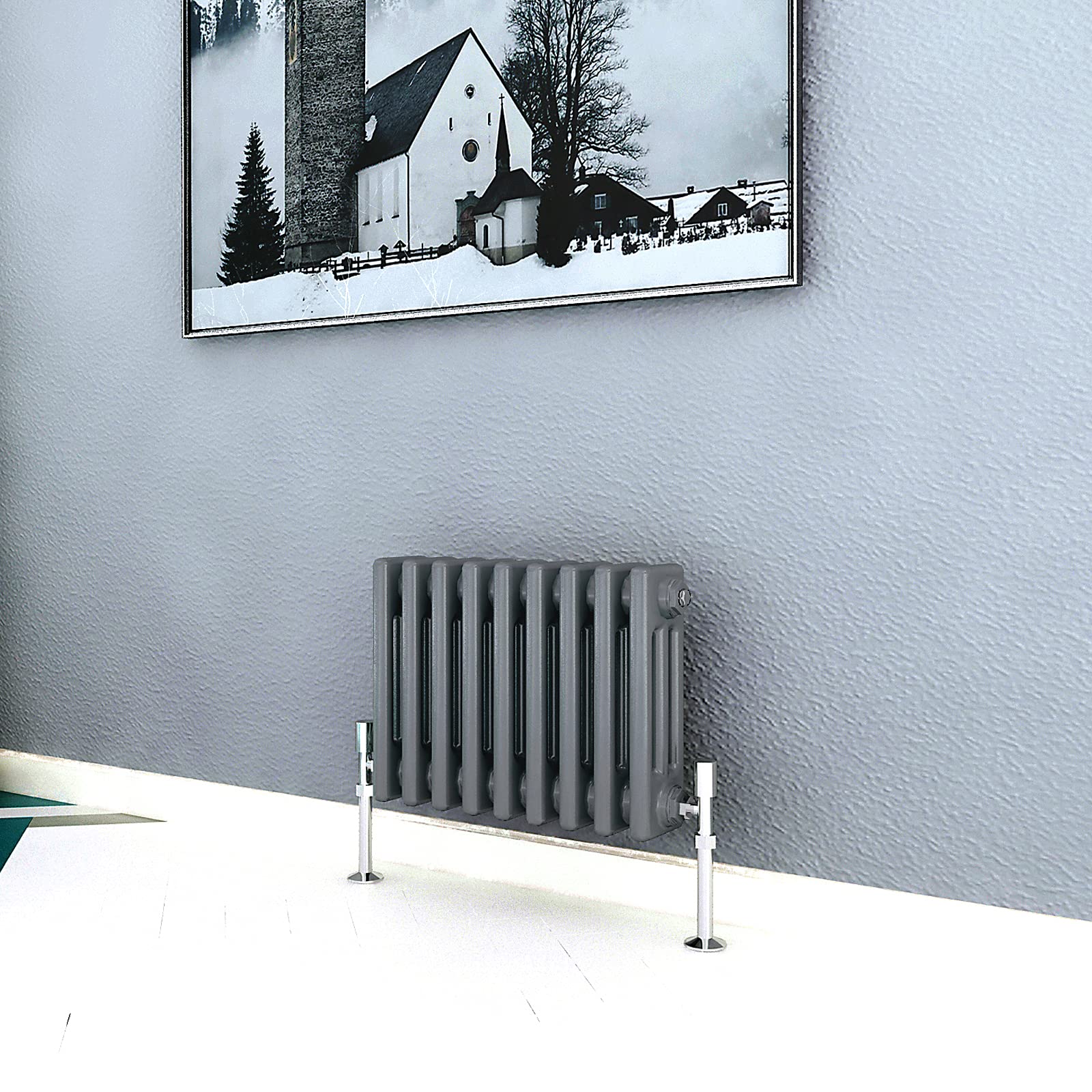 Acezanble∣3 Column Radiator, Horizontal 300mm Anthracite Wide Low Cast Iron Style Radiator Centre Heating for Window Hallway — image 1