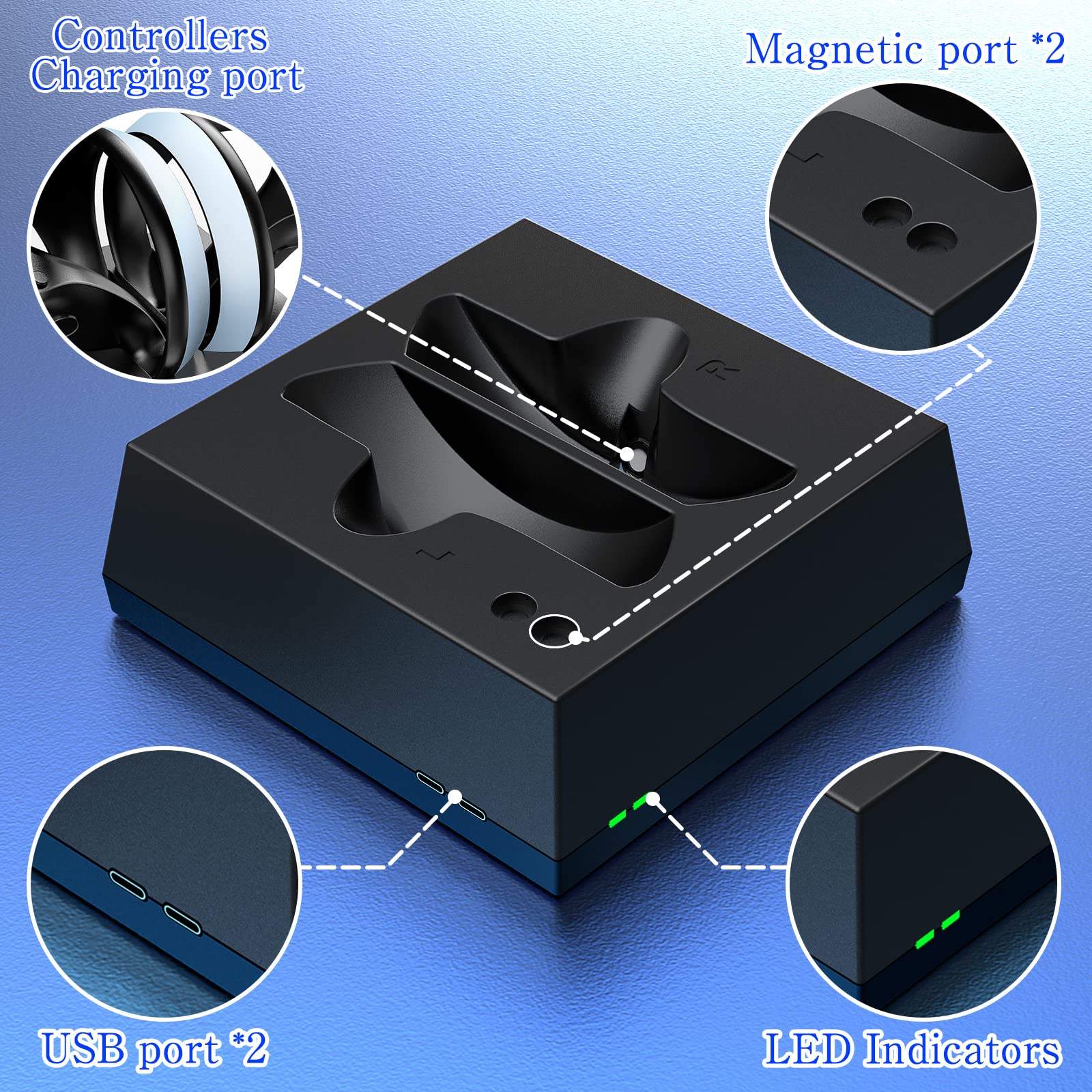 PS VR2 Dock di Ricarica per Controller Sony PS VR2 Sense con Porta di Ricarica Magnetica Rimovibile Type-C Dock di Ricarica ad Alta velocità e Cavo USB-C per Accessori per Controller PS VR2