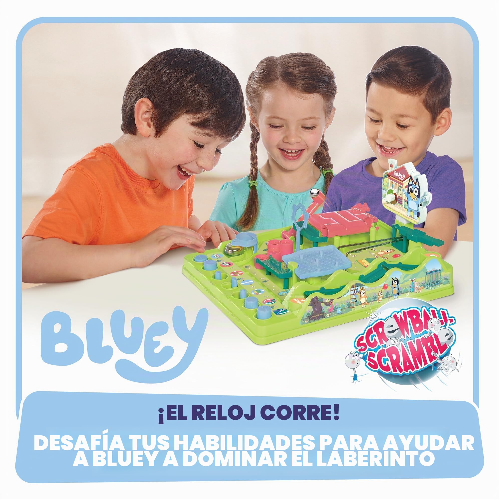 TOMY Bluey Screwball Scramble Marble Maze - Carrera de obstáculos de mesa de ritmo rápido para niños - Juegos de jardín de infantes y preescolares - Regalos Bluey para niños - 1-4 jugadores - A partir