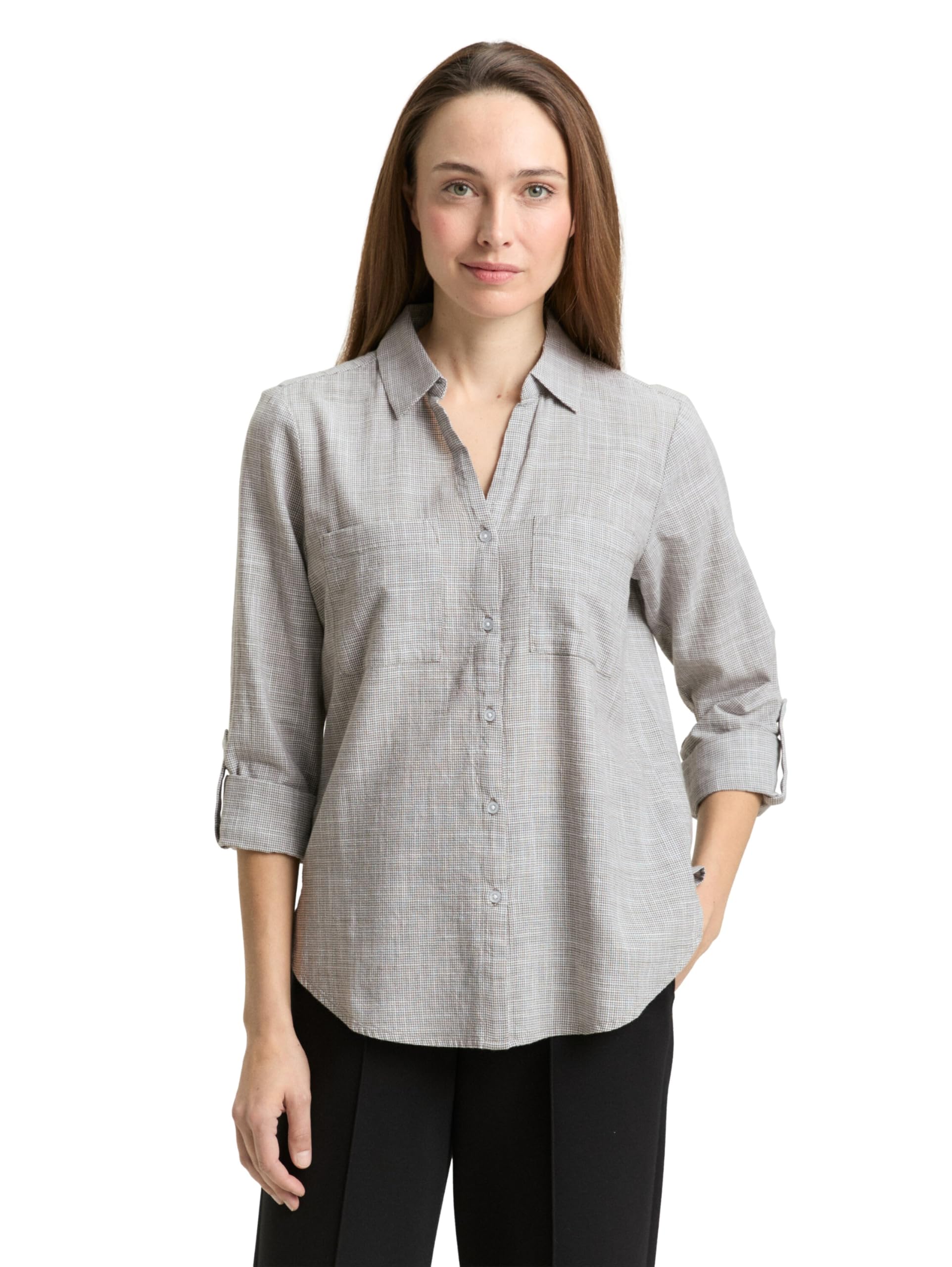 Tom Tailor Damen Bluse mit Brusttaschen aus Baumwolle