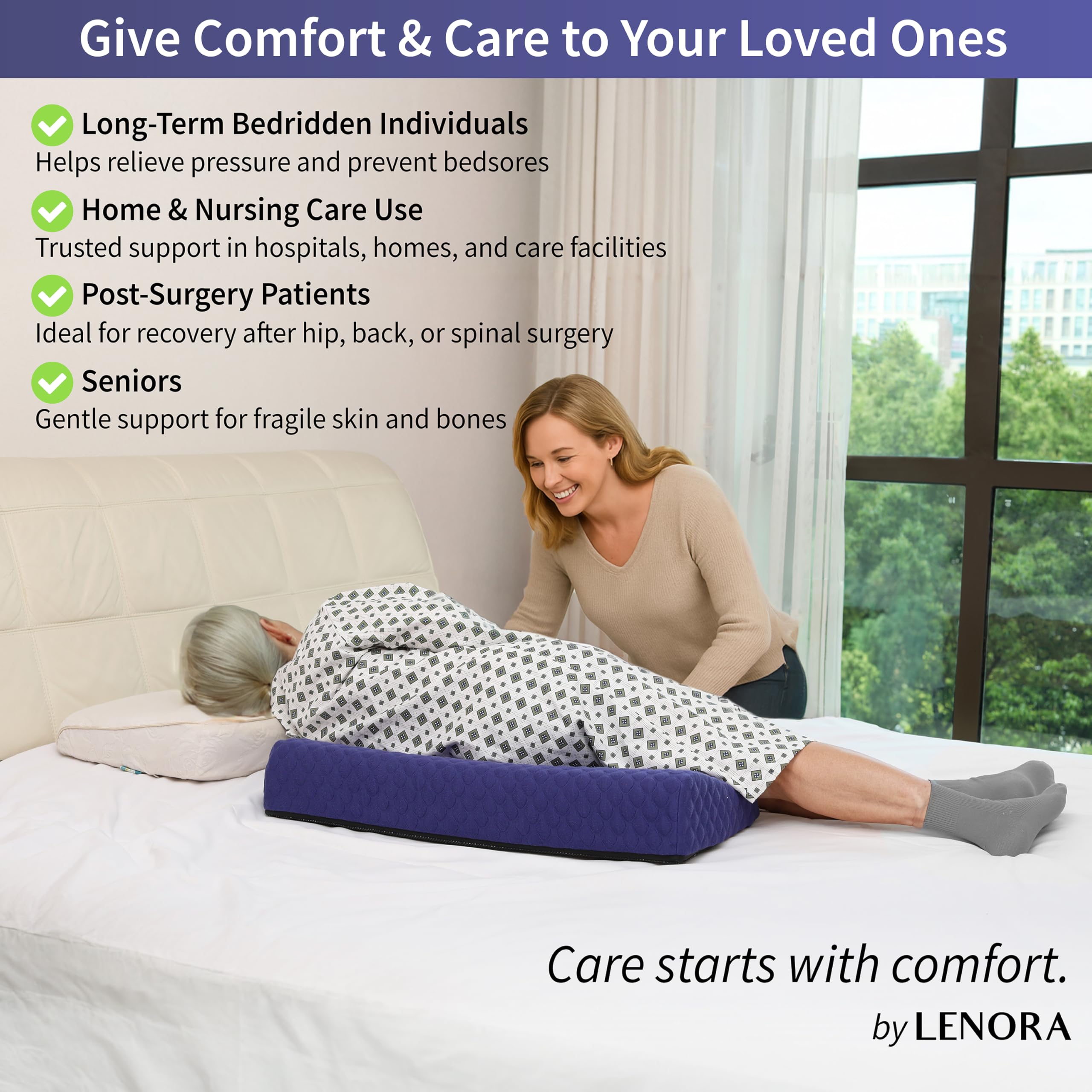 Lenora Juego de almohadas para dolor de cama, almohada de cuña de posicionamiento con almohada auxiliar adicional, cojín para dolor de cama con tela antideslizante, evita llagas de cama, proporciona