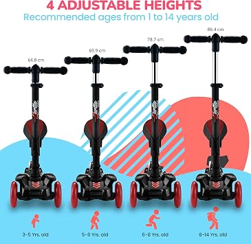 Hurtle 3-Wheeled Scooter for Kids - Wheel LED Lights, Adjustable Lean-to-Steer Handlebar, and Foldable Seat - Sit or Stand Ride with Brake for Boys and Girls Ages 1-14 Years Old