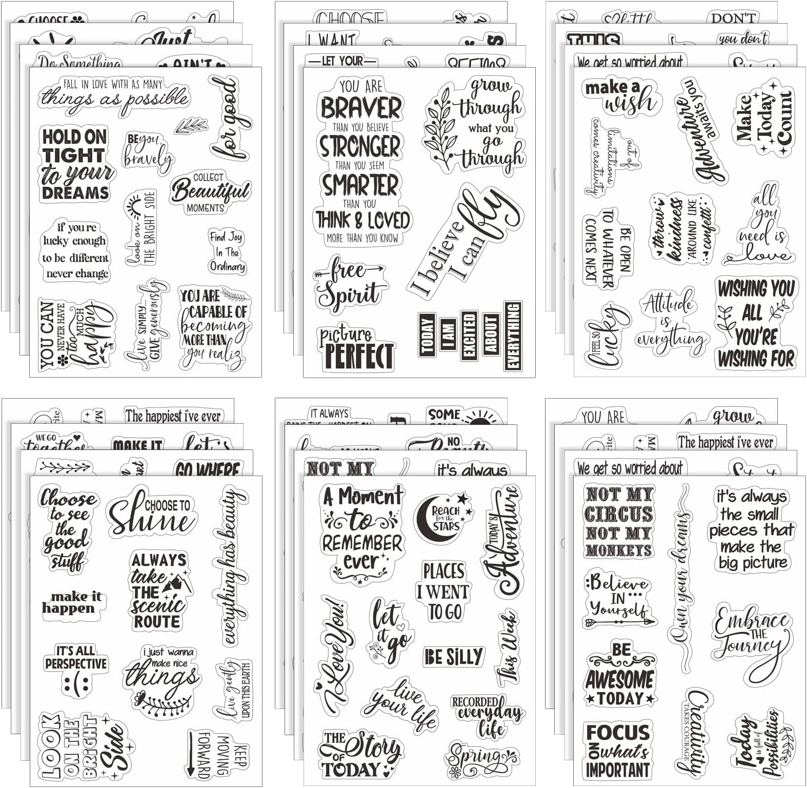 Tudomro 20 Sheets Different Transparent Scrapbook Stickers Vintage Words Inspirational Scrapbooking Motivational Stickers Sweet Happiness for Water Bottles Laptops