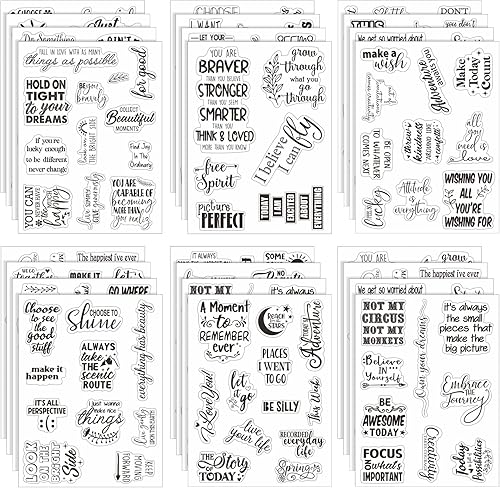 Tudomro 20 hojas de diferentes calcomanías transparentes para álbumes de recortes, palabras vintage, inspiradoras, álbumes de recortes, calcomanías