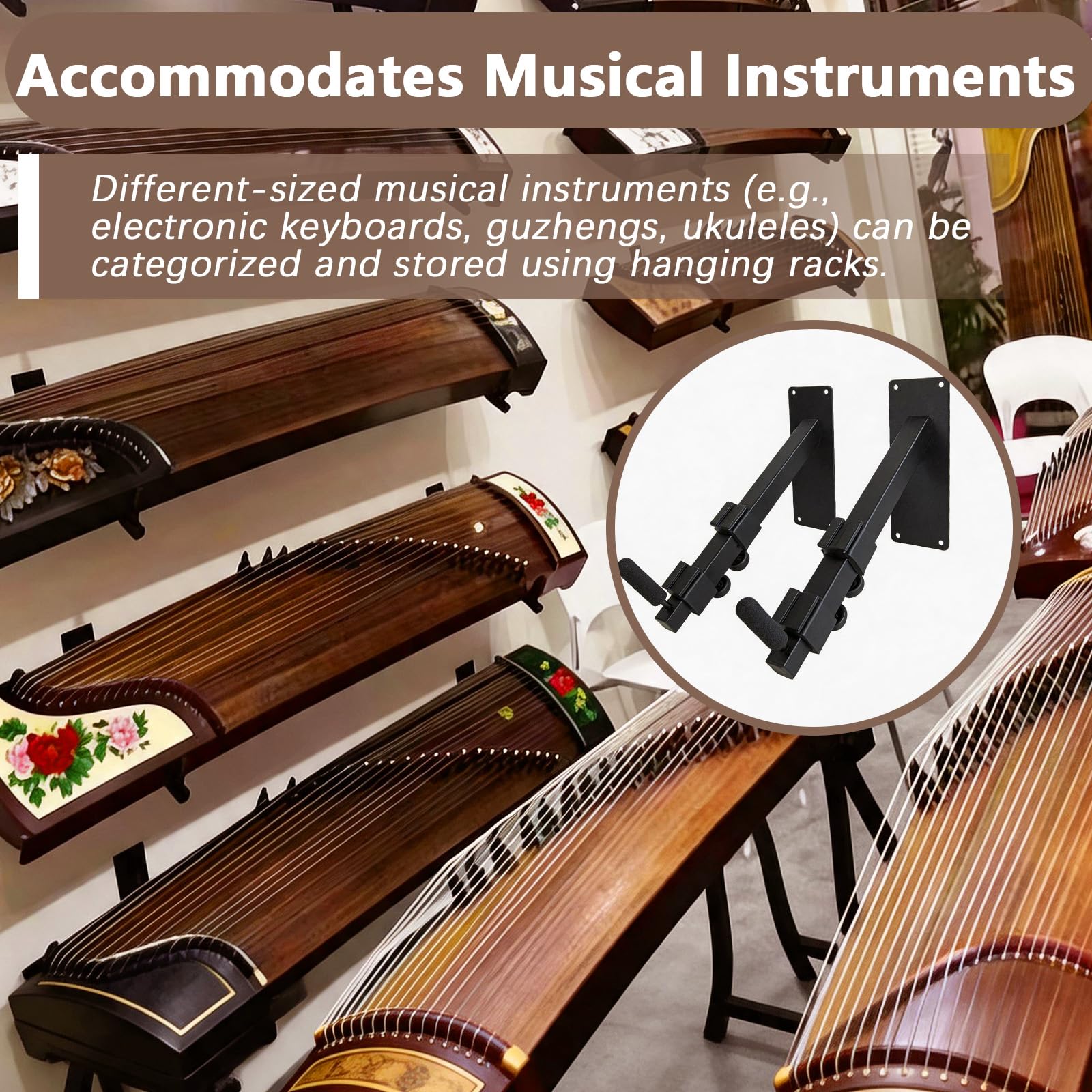 Lot de 2 Supports Mural pour Clavier, Universel Crochets Muraux pour Clavier Électronique Guitare et Banjo, Support Mural avec Bras Télescopiques, Compatibles avec les Instruments de Musique