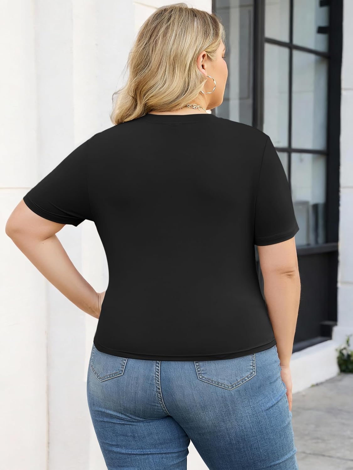 Chulianyouhuo Womens Plus Size Basic Summer Going Out Crop Tops Slim Fitted Short Sleeve Scoop Neck T Shirts 2026 - Image 4