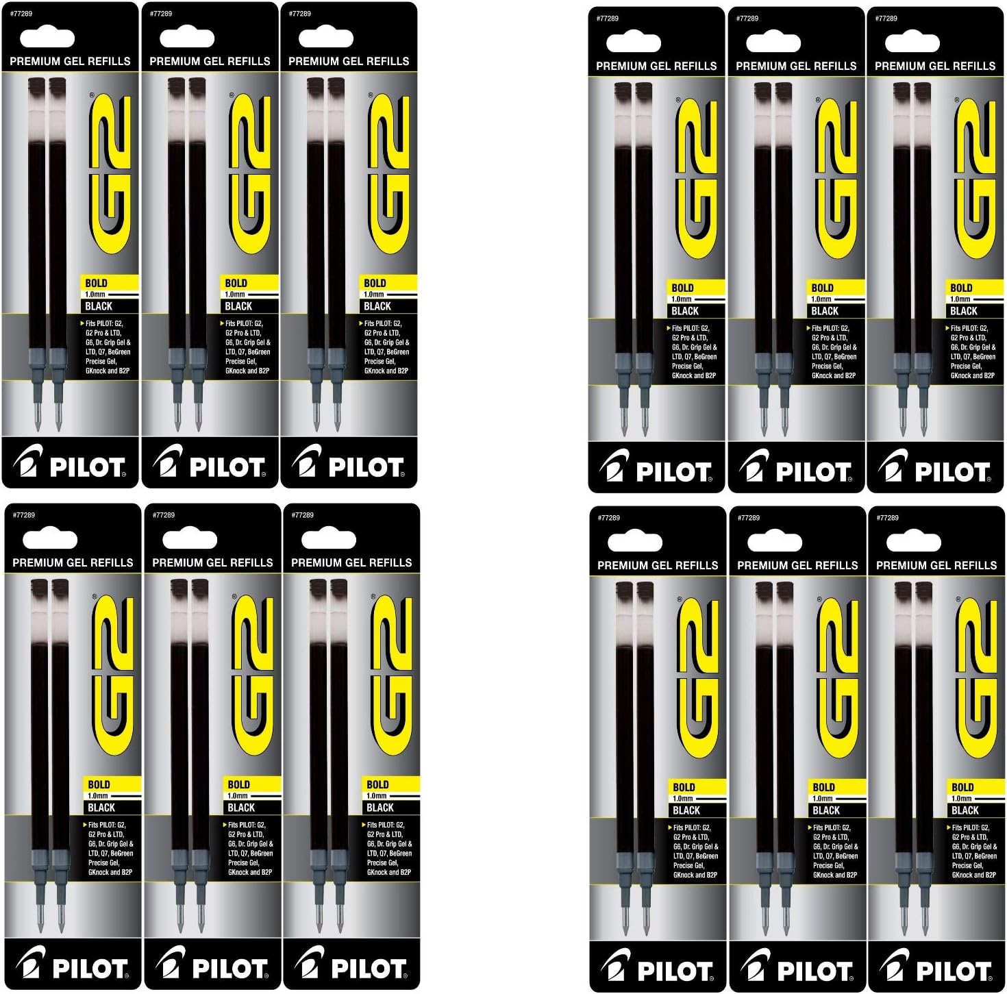 Pilot G2 Gel Ink Refill, 2-Pack for Rolling Ball Pens, Bold Point, Black Ink, Pack Of 12 = 24 Refills