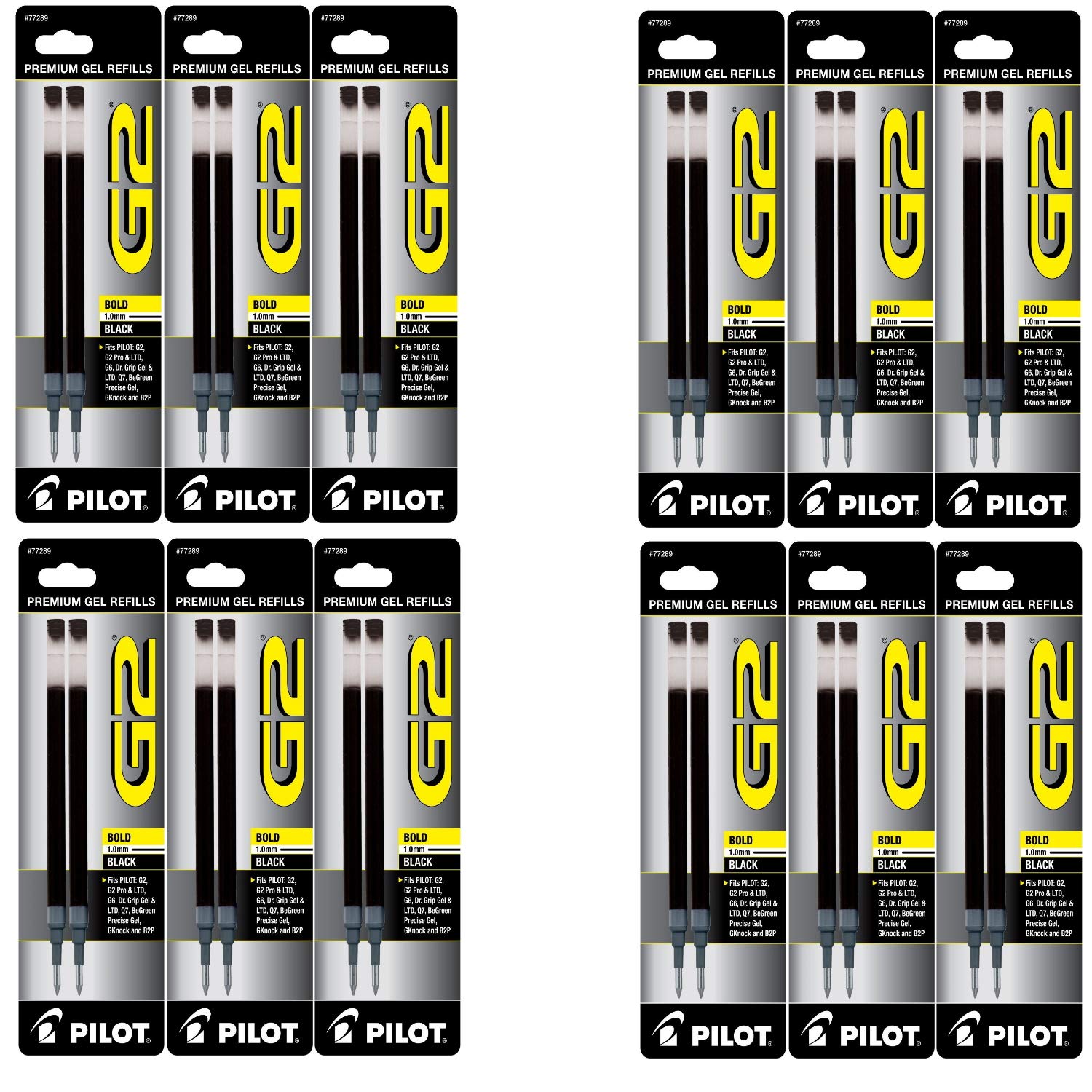 Pilot G2 Gel Ink Refill, 2-Pack for Rolling Ball Pens, Bold Point, Black Ink, Pack Of 12 = 24 Refills