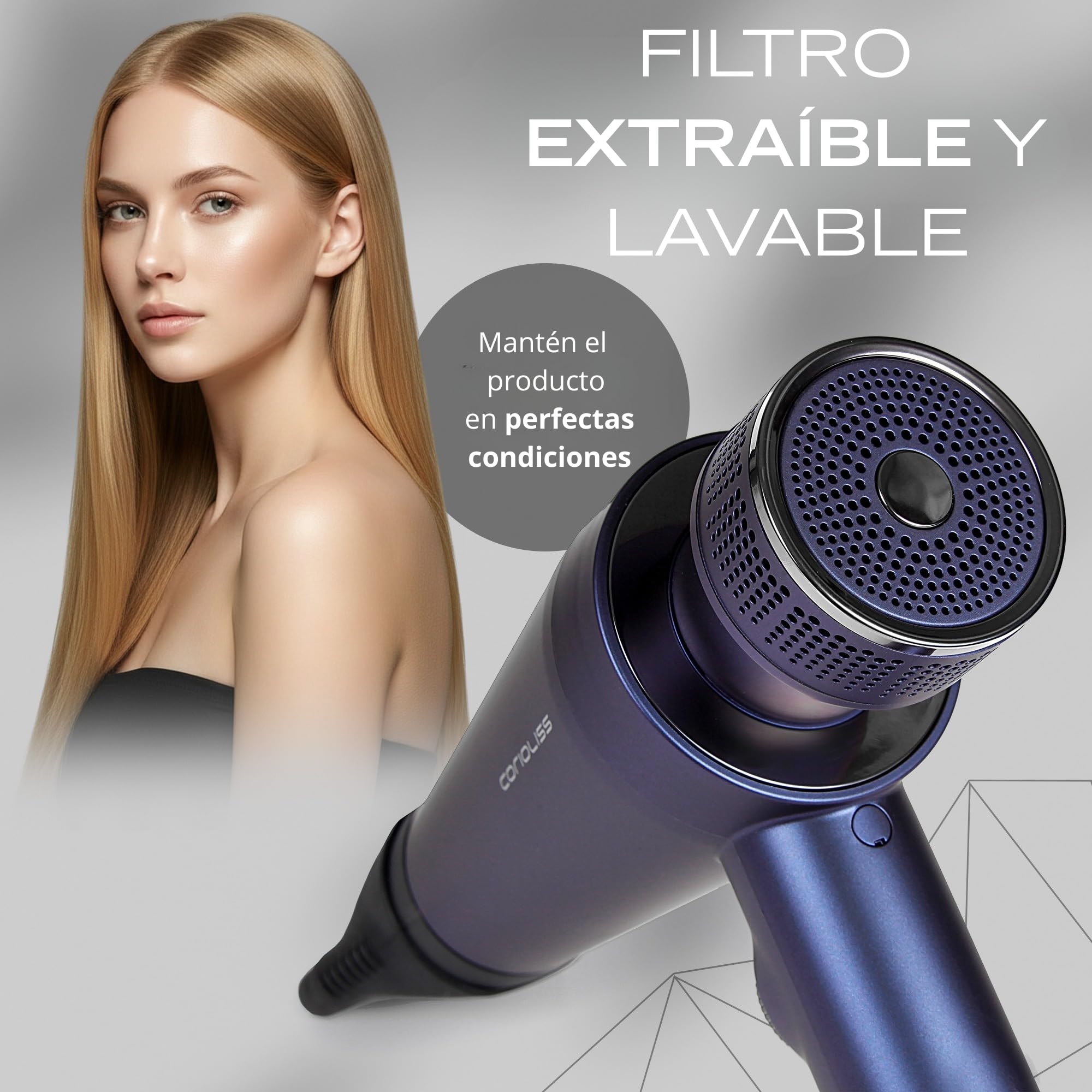 Corioliss Mistral Secador de Pelo Profesional 2000W, Potente, Ligero y Silencioso, Motor BLDC Iónico Antiencrespamiento con Difusor y 2 Boquillas
