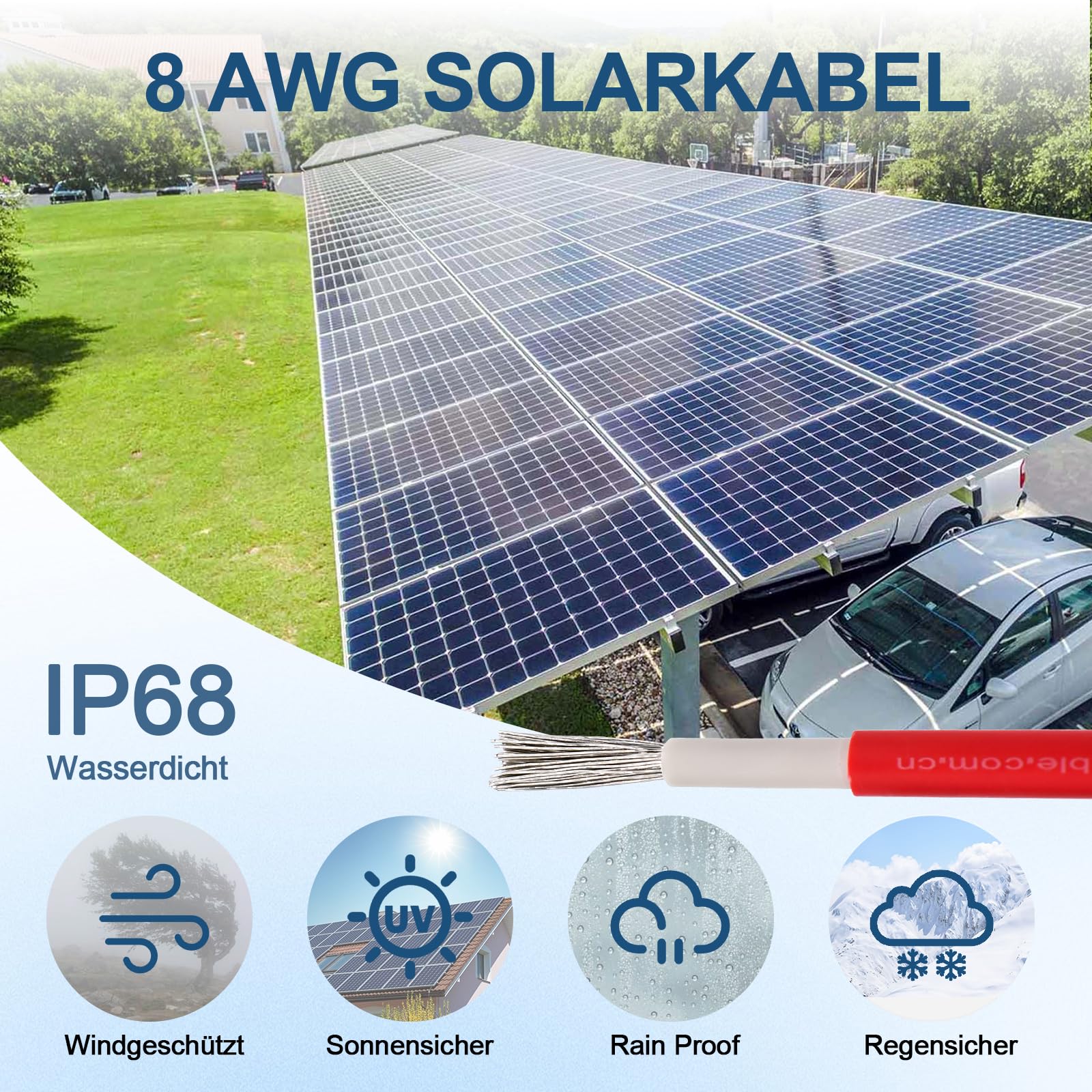 Solarkabel Verlängerung 10mm² 6m 8AWG Flexibel PV Solar Kabel, 1500V Solarpanel Verlängerungskabel mit Wasserdichtem IP67 Photovoltaik Kabel Stecker(6m 10mm2)