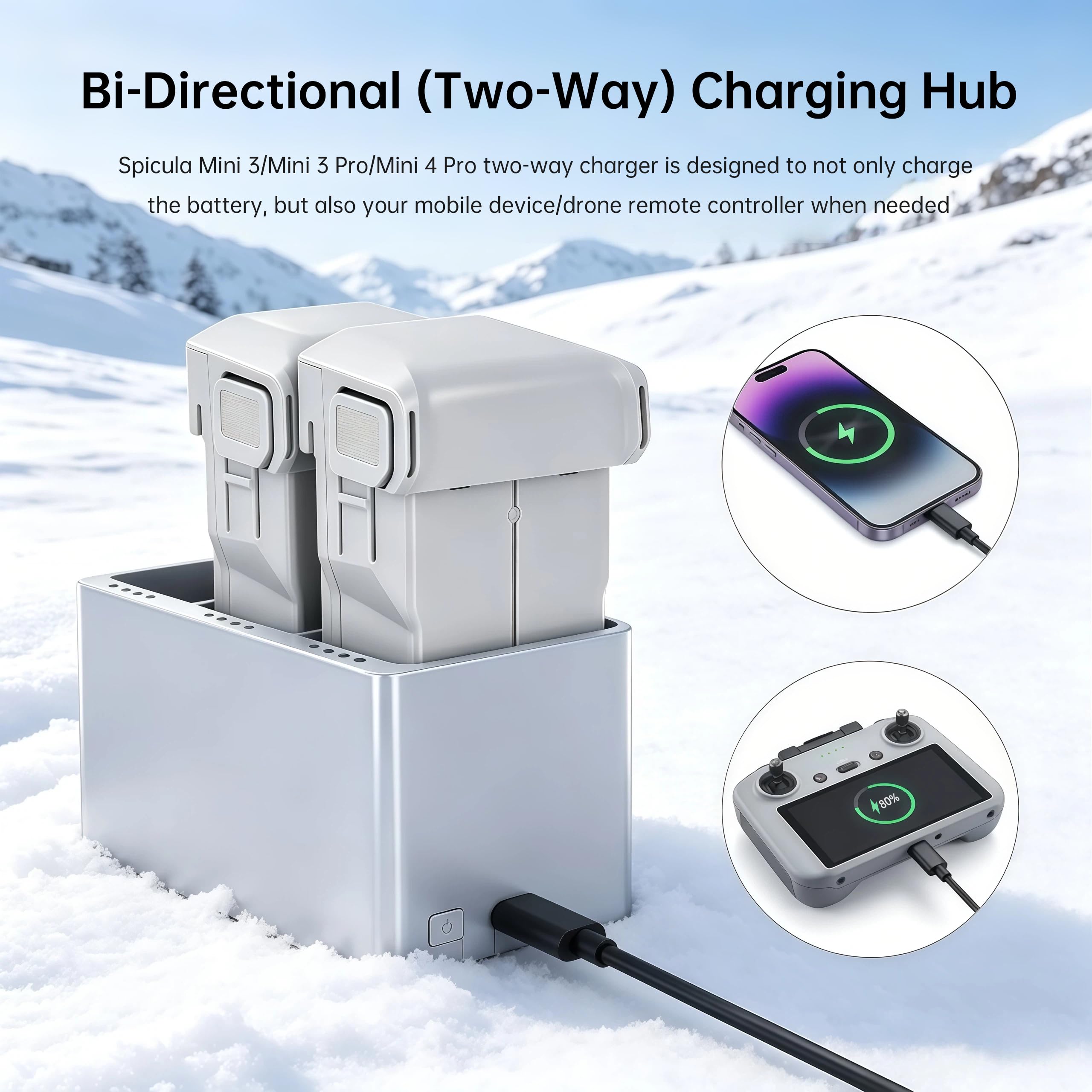 Ersatzakku de vol intelligente 2 Paquets 7,38 V 3850 mAh Akku de Grande capacité et hub de Charge bidirektionnel à 3 emplacements Compatible Avec Mini 3/3 Pro/4 Pro