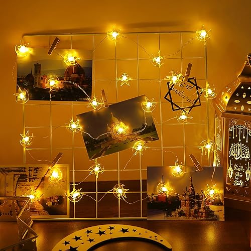 Miniatura 2 de Enhon Guirnalda de luces de estrella y luna de Ramadán, 10 pies, 30 luces LED de hadas Eid Mubarak para decoración de Ramadán, luces decorativas Eid