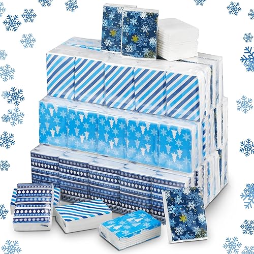 Paquete de 120 pañuelos de viaje de Navidad a granel, pañuelos de bolsillo de copo de nieve azul, paquetes de pañuelos faciales de 3 capas, paquetes disponible en Yaxa Peru
