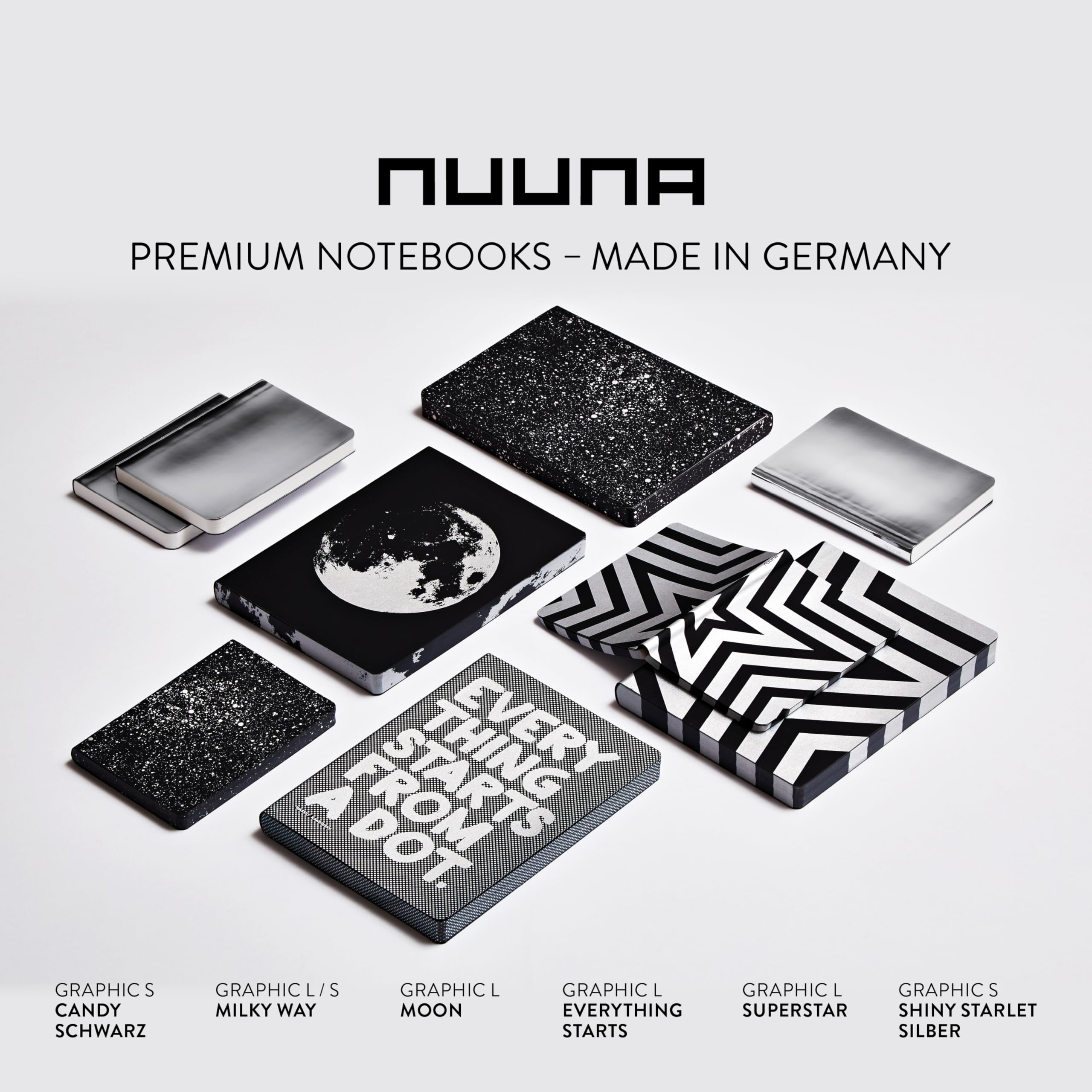 Nuuna Notizbuch A5+ Graphic L - Everything Starts From A Dot, Leder schwarz