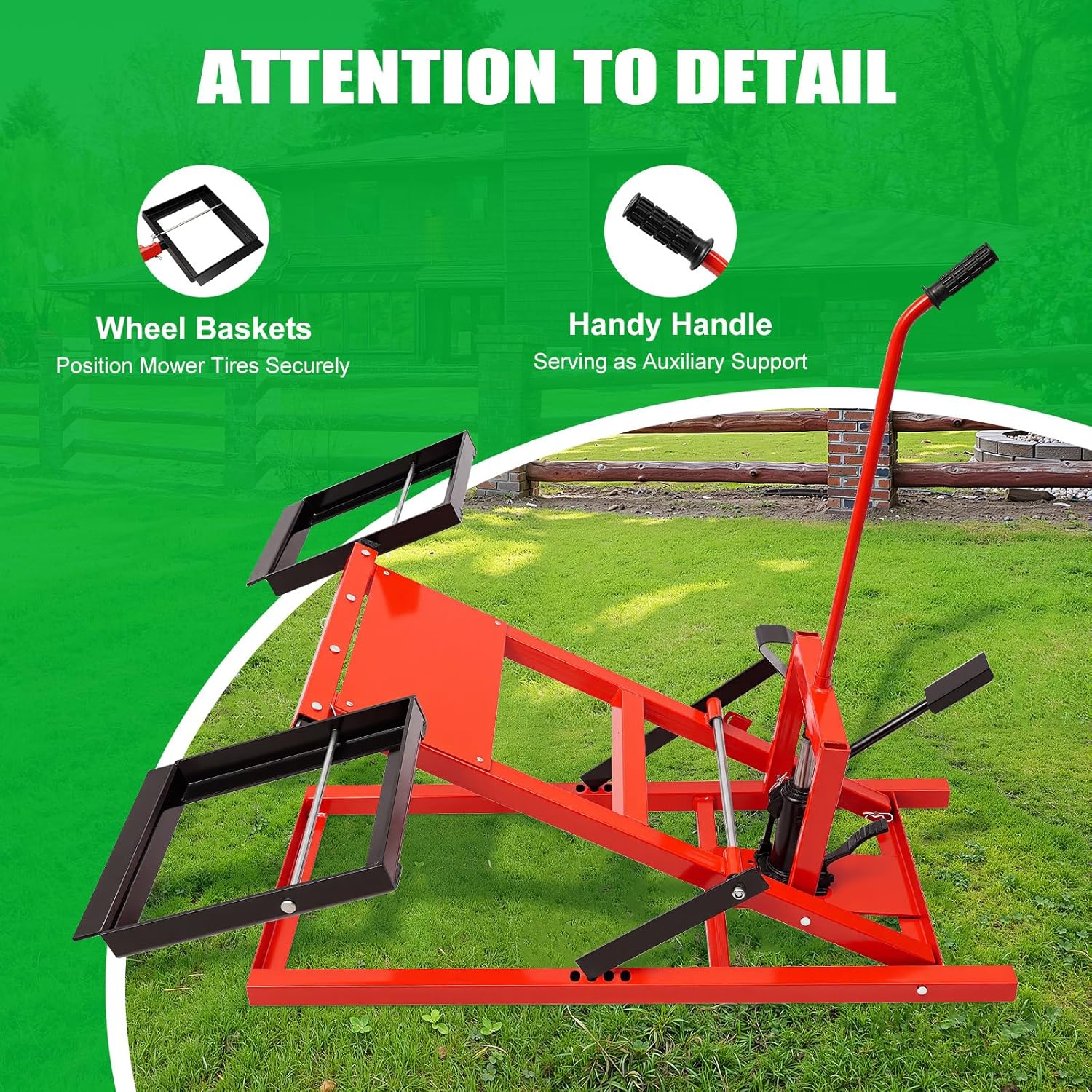 Lawn Mower Lift, Hydraulic Cylinder Lift Jack, 500lbs Capacity, 23-48in Adjustable Wheel Span Distance, 17.5-24in Lift Height, for Garden Tractors, Lawn Mowers, All-Terrain Vehicles, Red+ Black
