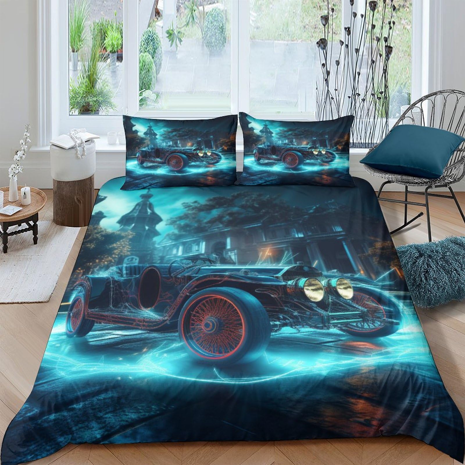 Parure de lit King 220x240 voitures de course rétro, cadeau idéal ado