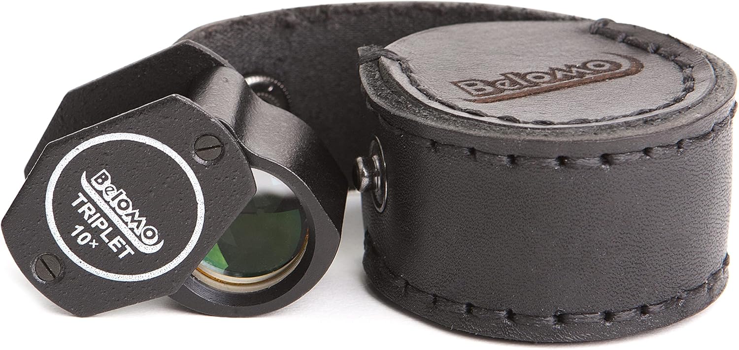 BelOMO Jewelers Loupe 10x Triplet Magnifier with LEATHER CASE. 21mm (.85") Folding Magnifier