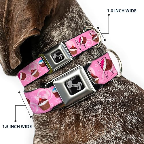 Miniatura 2 de Buckle-Down Collar de perro con hebilla para cinturón de seguridad, diseño de remolinos de cupcakes, rosa, multicolor, 1.5 pulgadas de ancho, se