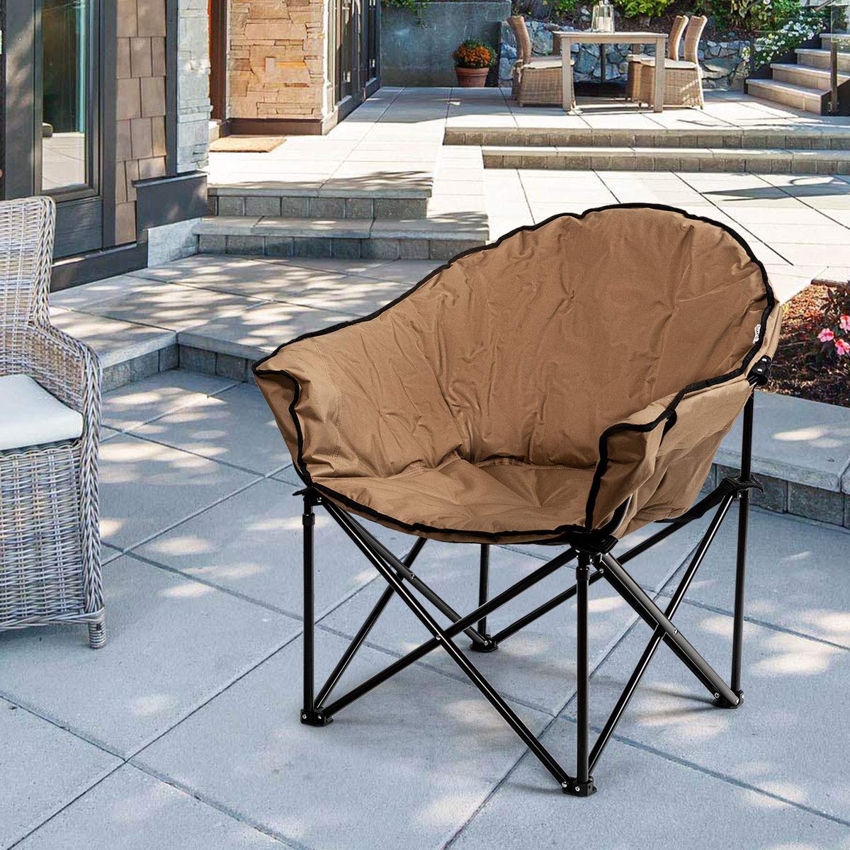 COSTWAY Übergroßer Campingstuhl 200KG Belastbar, faltbares Campingsofa mit Getränkehalter, Campingsessel mit hoher Rückenlehne, gepolsterter Klappstuhl, Moonchair für Outdoor, Garten, Camping