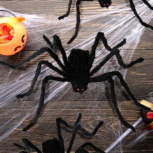Miniatura 7 de Nirohee Decoraciones de Halloween al aire libre, paquete de 2 arañas gigantes para decoración de fiesta de Halloween, arañas grandes para