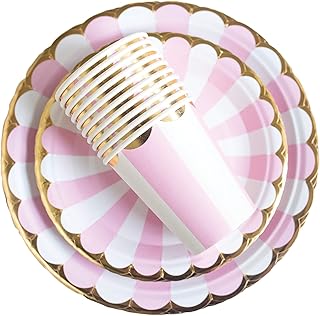 Pink and Gold Foil Party Supplies Set -90PCS (Serves 30 Guests) Disposable Paper Plates Cups Dinner Dessert Plates 9oz Cups Baby Girl Boy Shower Birthday Bridal Shower Gender Reveal Party Wedding