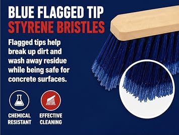 Bon 84-962 Truck Wash and Concrete Finish Brush 24 Blue Flagged Styrene Bristles Chemical Resistant Broom Thread