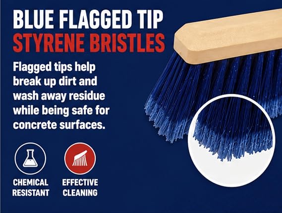 Bon 84-962 Truck Wash and Concrete Finish Brush 24 Blue Flagged Styrene Bristles Chemical Resistant Broom Thread