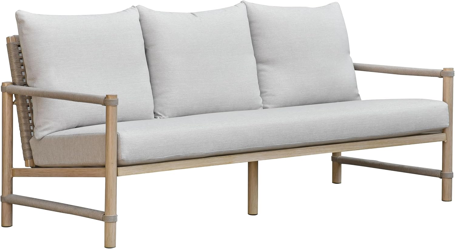 SAFAVIEH Couture Outdoor Patio Furniture Collection - Dorianna 3-Seater Sofa, Sand & Beige Woven Rope and Removable Cushions (CPT4005A)