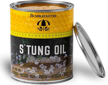 Bumblechutes STung Oil 100% Pure Polymerized Tung Oil for Wood Food Safe Non-Toxic Waterproof Butcher Block Sealer & Garden Bed Sealer Outdoor Furniture Finish - 16oz