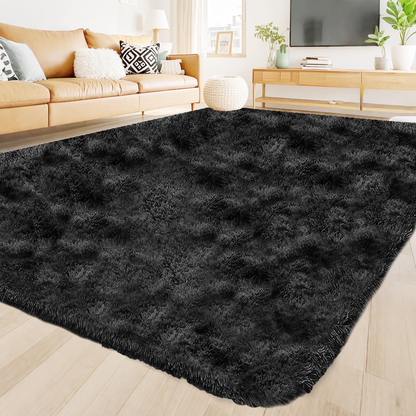 Hochflor Teppich Wohnzimmer 140x200cm, DunkelGrau Fuzzy Shaggy Flauschiger Teppich für Schlafzimmer Teppiche, Modern Plüsch Wohnzimmerteppich Bettvorleger High-Pile Carpet rutschfest für Kinderzimmer