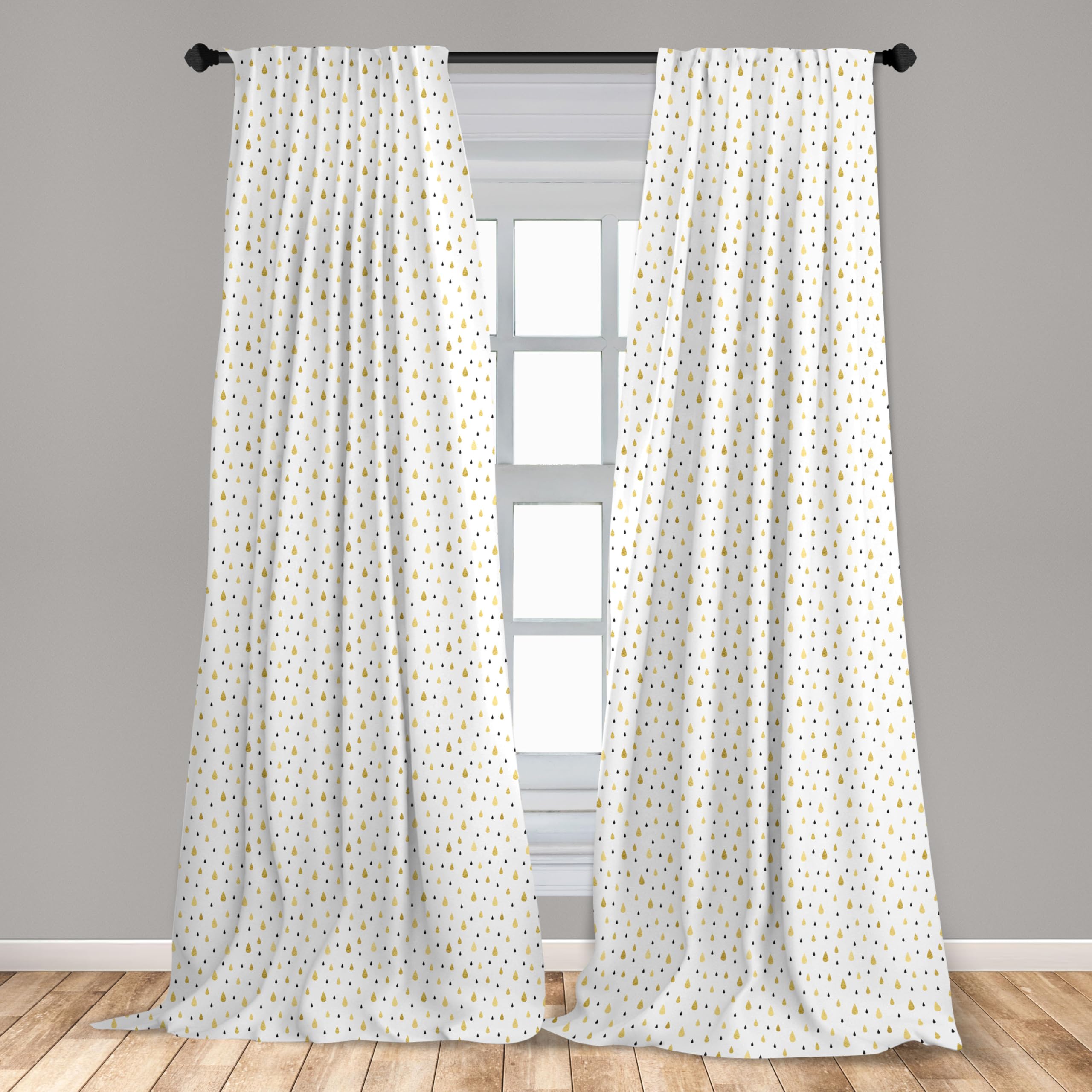 ABAKUHAUS Otoño Juego de 2 Paños Cortinas, Las Gotas de Lluvia Glimmer, Tratamiento de Ventana para Habitación y Dormitorio, 2 Piezas de 75 cm x 245 cm, Mostaza Blanco Y Negro